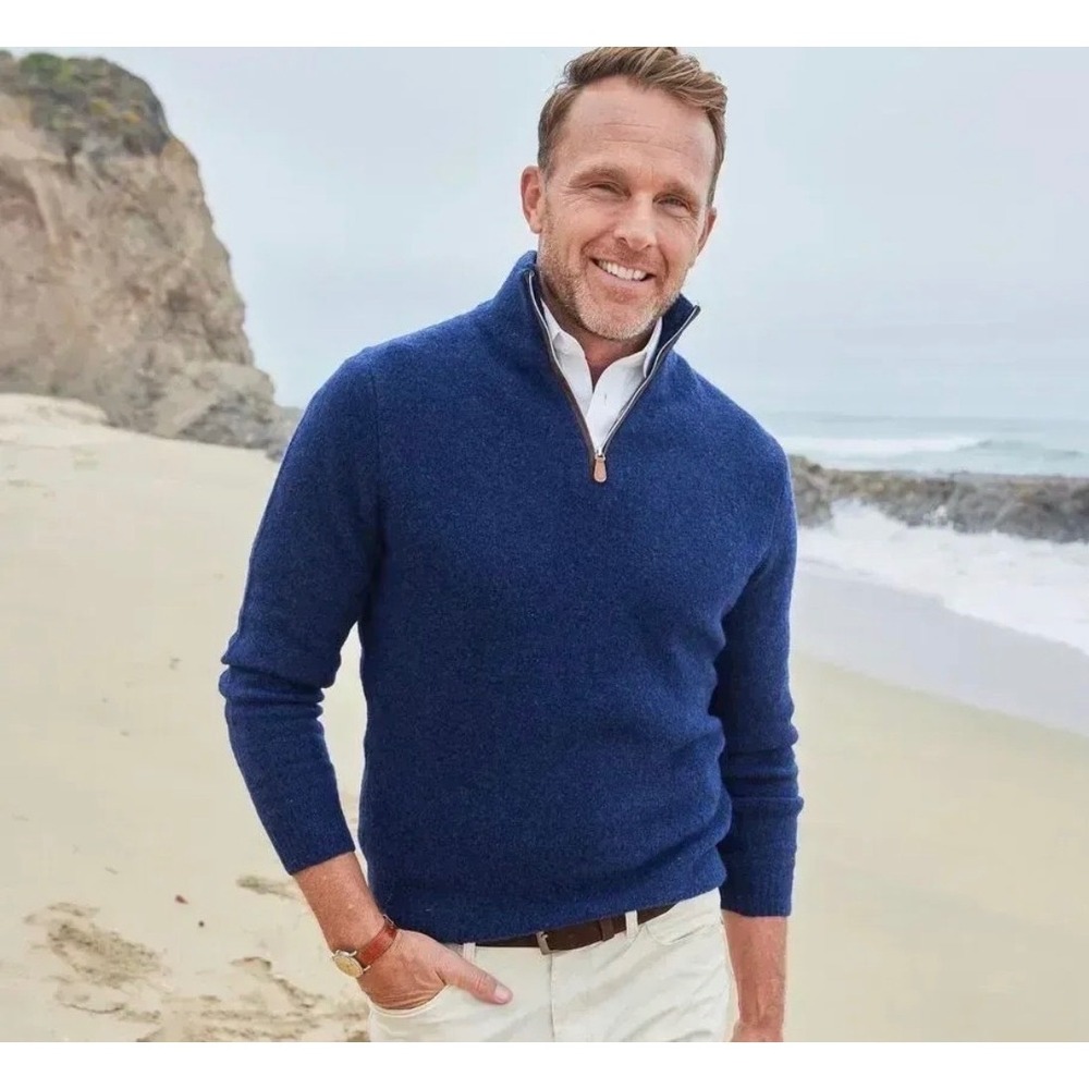 Collars & Co Mens Small Balmoral Luxury Wool Blend 1/4 Zip Sweater Navy Blue NWT